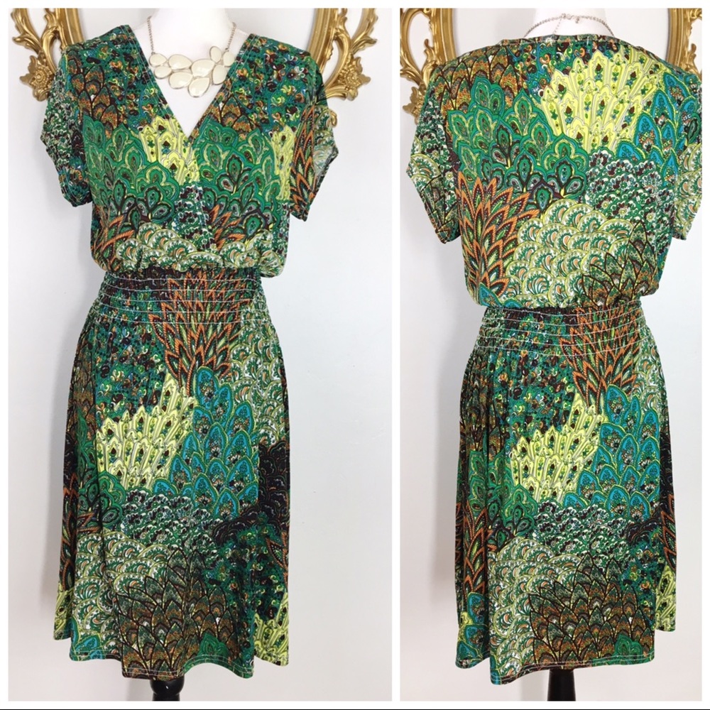 Relaxx Green/Brown Mandala Print Dress Size XL